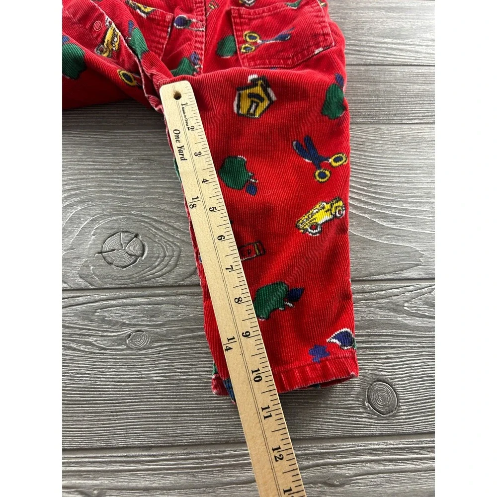 Vintage Carter's Corduroy Overalls Size 18 Mo. School Print 100% Cotton Red